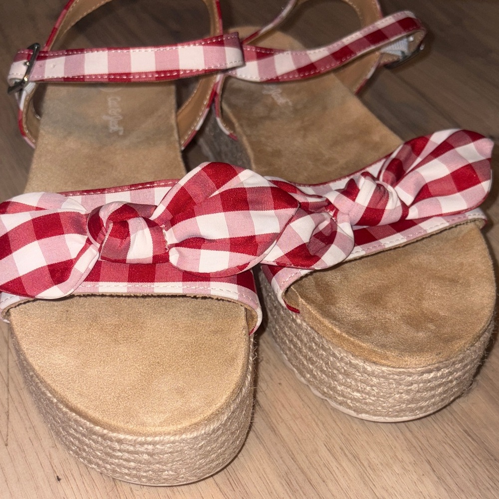 Cat and Jack New Red Checkered Women's platform sandals - Picture 8 of 10